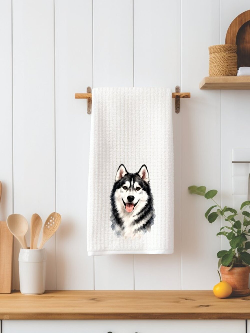 Siberian Husky Dog Waffle Weave Decorative Kitchen Tea Towel